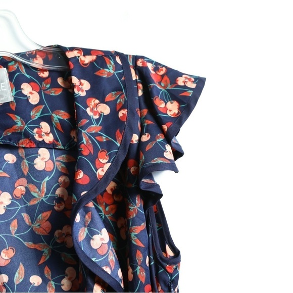 Hi There Karen Walker Anthropologie Cherry wrap dress navy 6 fruit print berry M - Picture 5 of 11